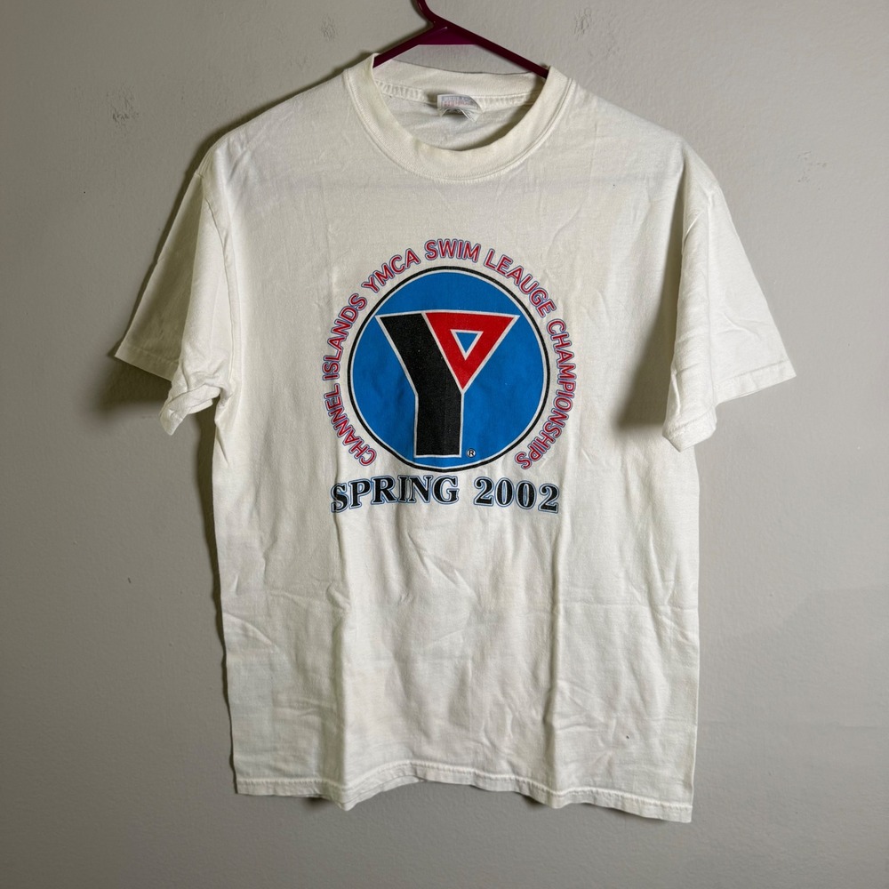 Vintage 2002 Hanes Beefy-T YMCA Swim League Championship Shirt Mens Medium White